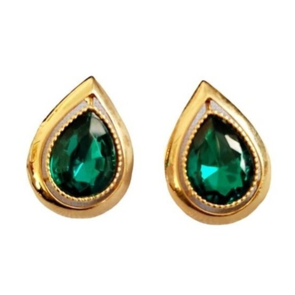 Unbranded Jewelry - Women's Fashion Jewelry Gold-Tone Emerald Water Drop Shape Earrings